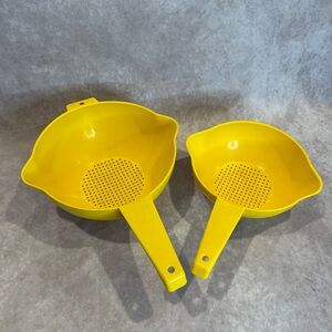Vintage Tupperware Yellow Strainer Colander Set of 2- 1 Quart and 2 Quart